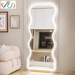 Thumbnail Gương toàn thân led cảm ứng cao cấp hình lượn sóng nghệ thuật VUADECOR kích thước 80x180cm (tặng kèm đế gỗ) 1