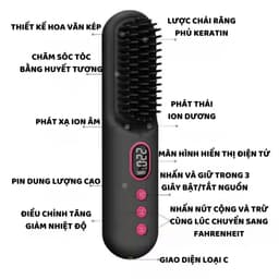 Thumbnail Lược điện không dây cao cấp ENZO, công nghệ ion âm, chăm sóc tóc bóng mượt tự nhiên, tạo kiểu đa năng 4