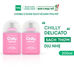 Thumbnail Combo 2 Dung dịch vệ sinh phụ nữ Chilly Delicato chiết xuất lô hội dưỡng mềm mại, sạch dịu êm chai 200ml 2
