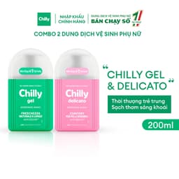 Thumbnail Combo 2 Dung dịch vệ sinh phụ nữ Chilly Gel + Delicato dưỡng ẩm, chiết xuất bạc hà se se lạnh, chai 200ml x 2 2