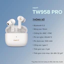 Thumbnail Tai nghe True Wireless HAVIT TW958 Pro | 2 Mic chống ồn ENC - Bluetooth 5.3 - Nghe nhạc lên đến 7h | Bảo hành 12 tháng 2