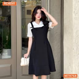 Thumbnail Đầm thiết kế BEMINE cổ V dáng đuôi cá giả yếm có nơ phù hợp đi làm, đi dạo phố-MT9768 4