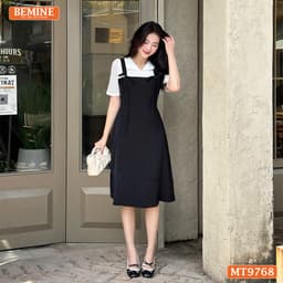 Thumbnail Đầm thiết kế BEMINE cổ V dáng đuôi cá giả yếm có nơ phù hợp đi làm, đi dạo phố-MT9768 3