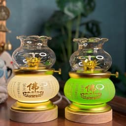 Thumbnail Đèn Dầu Tâm Kinh Chữ Phật, Bình Ngọc Cao 15 - 19cm, Màu Trắng, Xanh, Vàng, Tặng Đèn Chiếu Sáng - Tuệ Nga 2