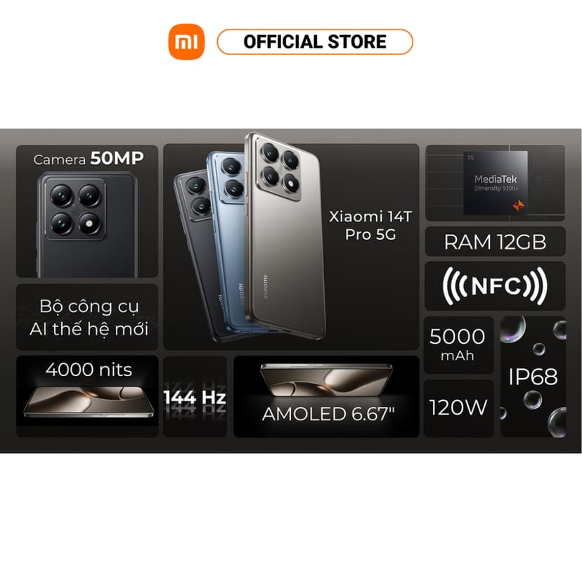 Ảnh Điện thoại thông minh Xiaomi 14T Pro (12+512GB) | Light Fusion 900 | MD 9300+ | Pin 5000mAh 2