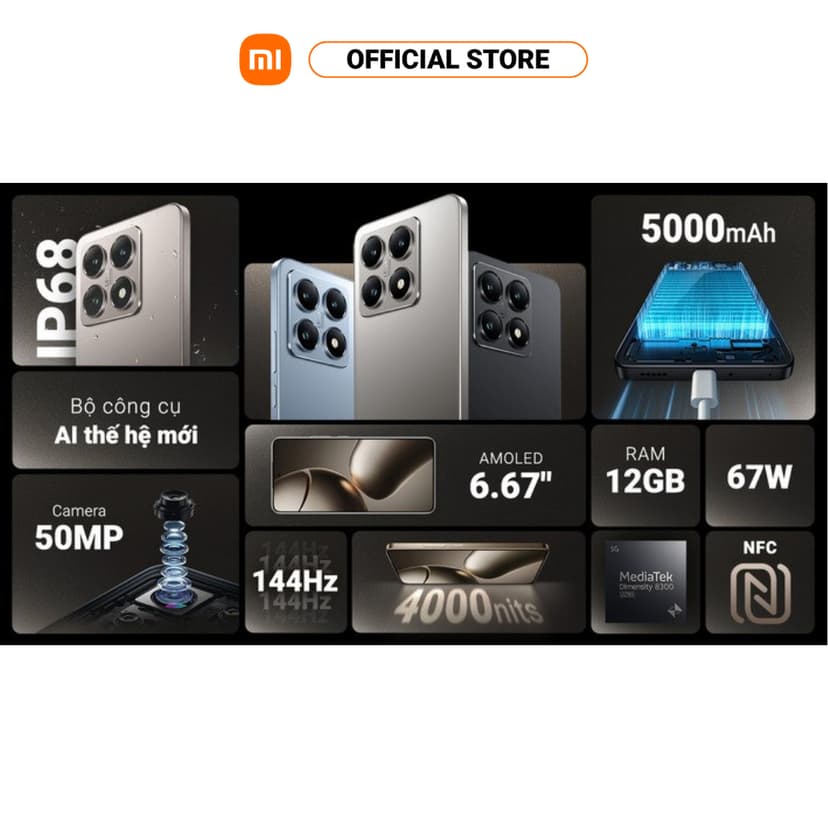 Ảnh Điện thoại thông minh Xiaomi 14T (12+512GB) | Cảm biến ảnh Sony IMX906 | MD 8300 | Pin 5000mAh 2