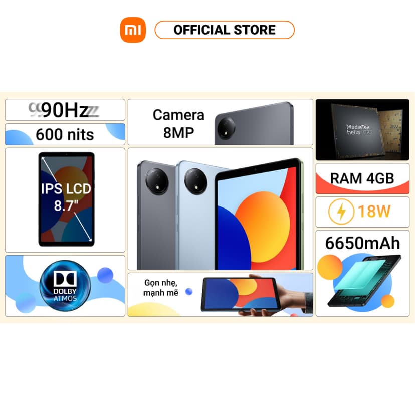 Ảnh Máy tính bảng Redmi Pad SE 8.7 Wifi (4+128GB) | LCD 90Hz | MediaTek Helio G85 8 | Pin 6650mAh 2