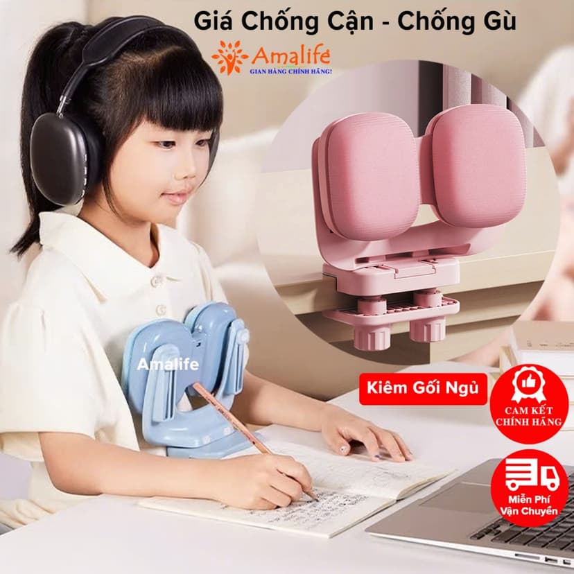 Ảnh Bộ Giá Đỡ Cằm Chống Cận Thị Cải Tiến PRO Dụng Cụ Chống Gù Giúp Ngồi Thẳng Lưng Luyện Chữ Chính Hãng Amalife 1