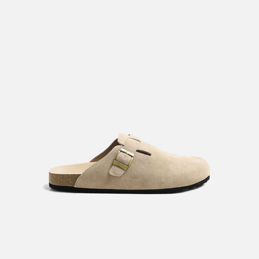 Ảnh Dép Nam Suede Clogs Mules Beige, Chất Liệu Quai Dép Da Lộn, Đế Dép Đế Chấu Thoải Mái, DE0014, SOMEHOW 1