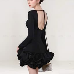 Thumbnail Đầm ôm body dài tay MINA thiết kế hở lưng chất Cotton Nhật phối Taffta màu đen - MN299 2
