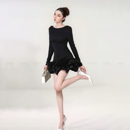 Thumbnail Đầm ôm body dài tay MINA thiết kế hở lưng chất Cotton Nhật phối Taffta màu đen - MN299 3