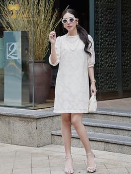 Thumbnail Đầm suông A bigsize cao cấp TIFALU  Zol930CR tay lỡ màu kem sang trọng 4