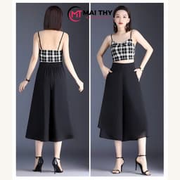 Thumbnail Quần Váy Ống Rộng MAI THY V301, Mẫu Quần 2 Tầng Lưng Thun Đính Nút Có Túi Xịn Sò | Thời Trang Nữ U40 3