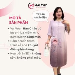 Thumbnail Váy Trung Niên MAI THY D804, Mẫu Đầm Cho Mẹ Đi Tiệc Xẻ Tà Cổ Tàu Tay Lỡ | Thời Trang Trung Niên U50 1