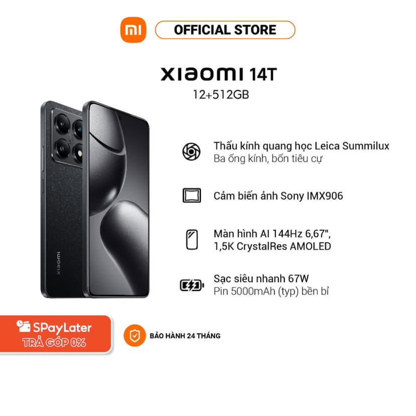 Ảnh [Livestream] Điện thoại thông minh Xiaomi 14T (12+512GB) | Cảm biến ảnh Sony IMX906 | MD 8300 | Pin 5000mAh 1