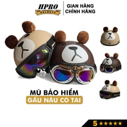 Thumbnail Mũ bảo hiểm nửa đầu họa tiết gấu có tai cá tính Sundy Helmet Freeside ( 54-58cm) kèm kính Phi Công UV 1