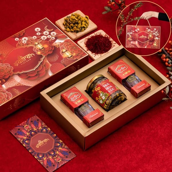 Ảnh Bộ quà tặng tết nhụy hoa nghệ tây Saffron Bahraman 2gr kèm trà hoa 1