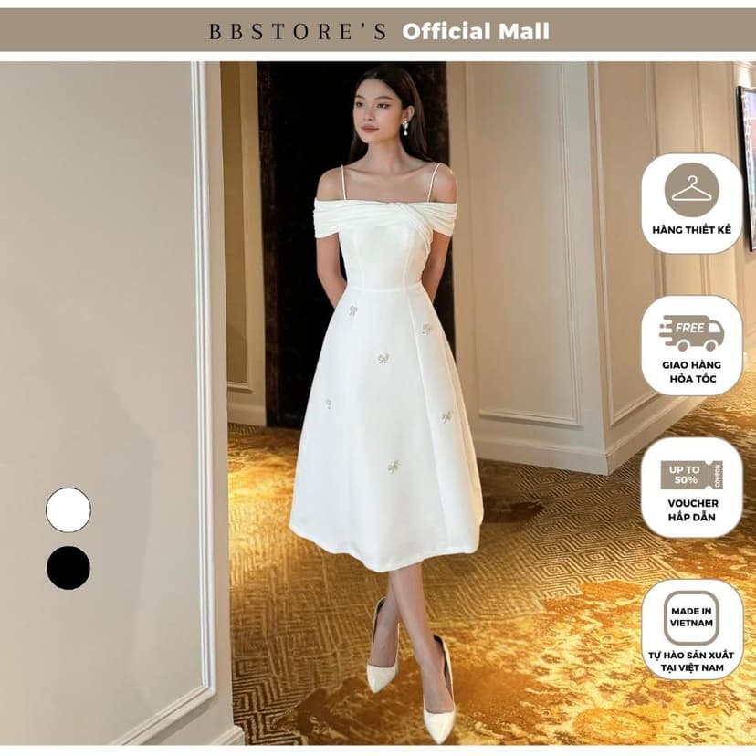 Ảnh BBSTORE’S Đầm Dài Dự Tiệc 2 Dây Trễ Vai Phối Nơ Đá Sang Trọng - D3054 1