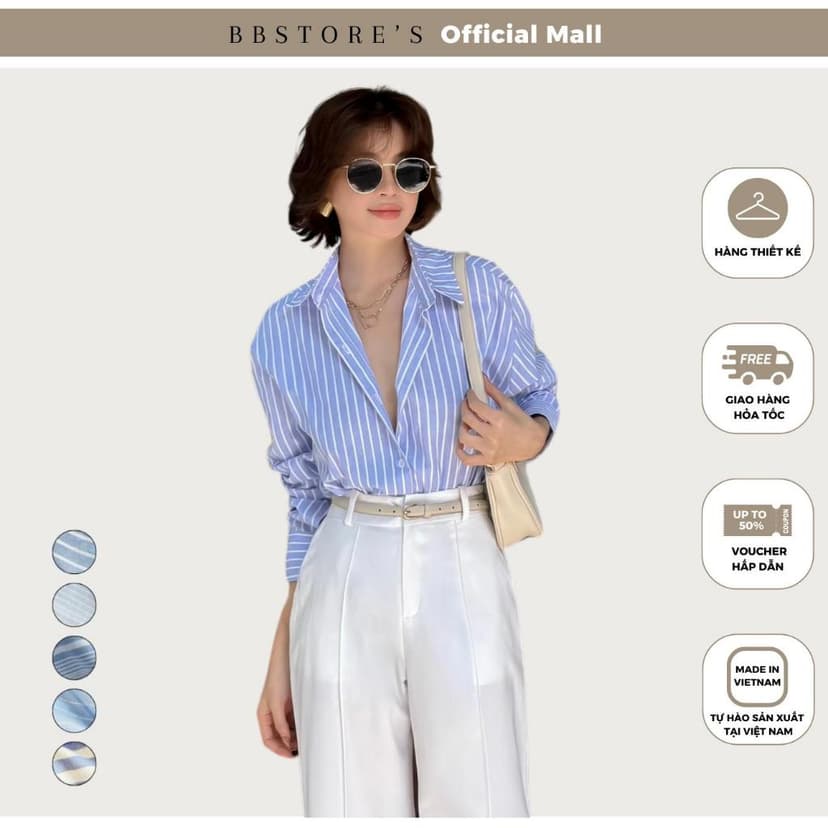 Ảnh BBSTORE’S Áo Sơ Mi Linen Sọc Xanh Công Sở - A3280 1