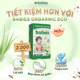 Thumbnail Tã/Bỉm BABIES ORGANIC ECO Siêu Mềm Mịn, Mỏng Thoáng, Lô Hội Ngừa Hăm Bí,Thương Hiệu Bỉm Việt - Size NB/S/M/L/XL/2XL/3XL 2