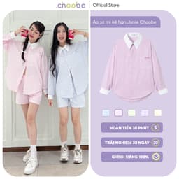 Thumbnail Áo sơ mi nữ Choobe oversize kẻ sọc chất liệu kate Hàn cotton hoạ tiết thình thêu trẻ trung ASM08 1