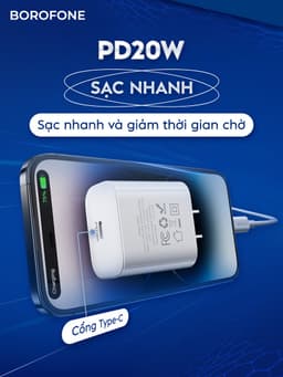 Thumbnail Sạc nhanh PD 20W Borofone BAS13 BA81 dây dài 1 mét hỗ trợ dòng sạc nhanh 9V 2.2A 1