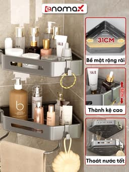 Thumbnail Kệ góc nhà tắm Enomax dán tường, để đồ đa năng tiện lợi, chất liệu Thép Carbon cao cấp, chống gỉ sét 2