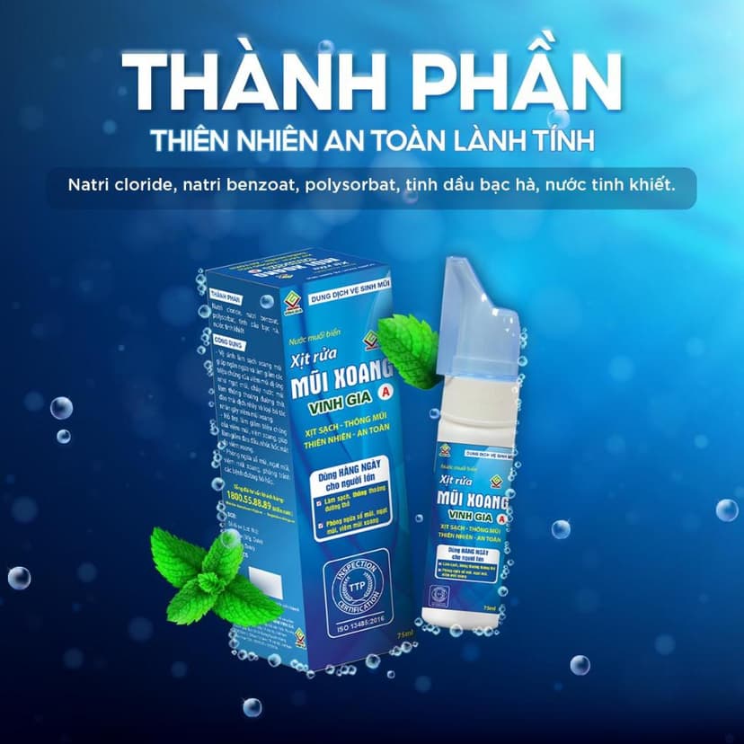 Ảnh Xịt Rửa Mũi Xoang Vinh Gia A Chứa Tinh Dầu Bạc Hà Giúp Thở Thông Thoáng, Bảo Vệ Hô Hấp Cho Người Lớn 2