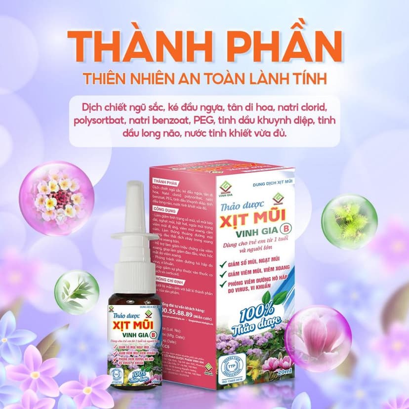 Ảnh Thảo Dược Xịt Mũi Vinh Gia B Giúp Giảm Viêm Mũi, Viêm Xoang, Sổ Mũi (Dành Cho Trẻ Em & Người Lớn) 2