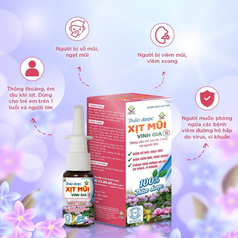 Ảnh Thảo Dược Xịt Mũi Vinh Gia B Giúp Giảm Viêm Mũi, Viêm Xoang, Sổ Mũi (Dành Cho Trẻ Em & Người Lớn) 3
