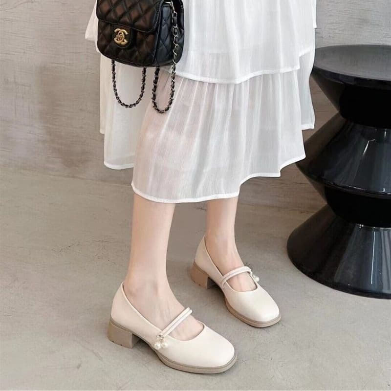 Ảnh Giày Lolita Nữ Quai hạt ngọc Ngọc  FAROSA - V69 Giày marry janes nữ đế cao 5 phân 2 màu siêu hót 4