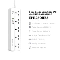 Thumbnail Ổ điện đa năng 5AC kèm 3USB-A và 1USB-C sạc nhanh PD (max 20W) - Hàng chính hãng, bảo hành 1 năm 1