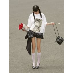 Thumbnail Váy Ngắn Nơ Rời Màu Đen Brand TSUN Chính Hãng - Bowtie Mini Skirt, Nữ 4