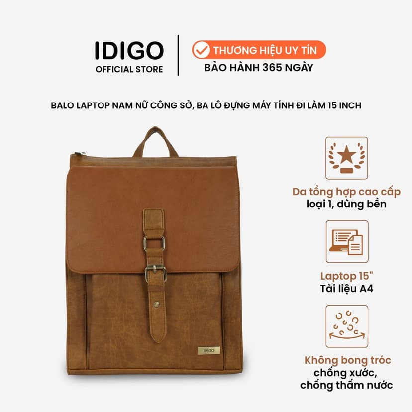 Ảnh Balo Da Nam Nữ Đựng Laptop Thời Trang Ngăn Trước Khoá Gài IDIGO UBP2 - 6015, Balo Công Sở Cao Cấp 1