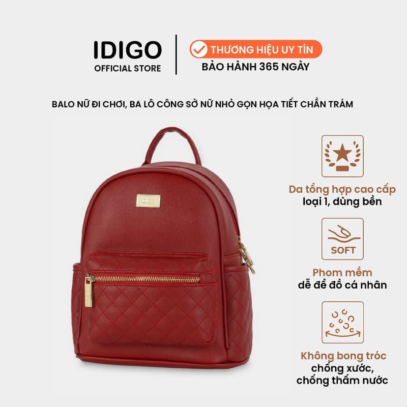 Ảnh Balo Nữ Thời Trang Cao Cấp IDIGO FBP2-4322, Balo Da Công Sở Chần Trám, Balo Đi Chơi Dạo Phố Đẹp 1