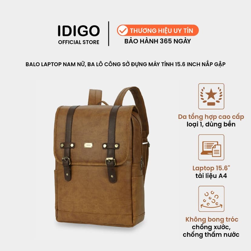Ảnh Balo Da Du Lịch Nam Nữ IDIGO UBP2-6016 Balo Laptop 15.6 Inch Balo Công Sở Nắp Gập Thời Trang Cao Cấp 1