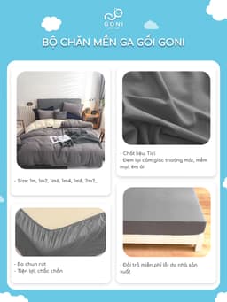 Thumbnail Bộ chăn mền ga gối GONI CHILL màu Xám Sữa - Ga drap giường 1m, 1m2, 1m4, 1m6, 1m8, 2m2 4