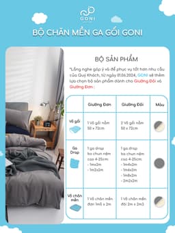 Thumbnail Bộ chăn mền ga gối GONI CHILL màu Xám Sữa - Ga drap giường 1m, 1m2, 1m4, 1m6, 1m8, 2m2 3