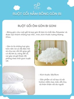 Thumbnail Ruột Gối Bông Gòn Goni Lông Vũ Nhân Tạo, Gòn Bi, Gòn 3D Cao Cấp Tinh Khiết, Căng Phồng, Kích thước 50x70cm 4