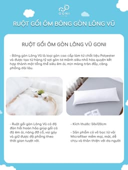 Thumbnail Ruột gối ôm bông gòn GONI hình chữ nhật , căng phồng êm ái với lượng bông chuẩn hỗ trợ tư thế ngủ thoải mái dễ chịu 2