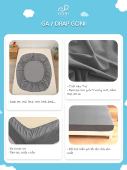 Thumbnail Ga drap giường GONI bo chun cho nệm cao 4-25cm, Kích thước 1m x 2m, 1m2 x 2m, 1m4 x 2m, 1m6 x 2m, 1m8 x 2m, 2m2 x 2m 2