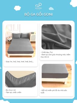 Thumbnail Bộ Ga Gối Cotton Tici GONI Drap Giường Đủ Màu Đủ Kích Thước Trải Nệm Không Kèm Ruột 2