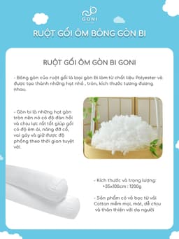 Thumbnail Ruột gối ôm bông gòn GONI trắng tinh khiết, căng phồng êm ái với lượng bông chuẩn hỗ trợ tư thế ngủ thoải mái dễ chịu 4