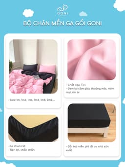 Thumbnail Bộ chăn mền ga gối GONI CHILL màu Black Pink Đen Hồng - Ga drap giường bo chun cao 4-25cm kích thước 1m,1m4,1m6,1m8, 2m2 4
