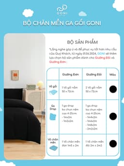 Thumbnail Bộ chăn mền ga gối GONI CHILL màu Đen Trơn - Ga drap giường bo chun cao 4-25cm kích thước 1m, 1m2 ,1m4, 1m6, 1m8, 2m2 3
