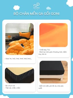 Thumbnail Bộ chăn mền ga gối GONI CHILL màu Cam Đen - Ga drap giường bo chun cao 4-25cm kích thước 1m, 1m2 ,1m4, 1m6, 1m8, 2m2 3