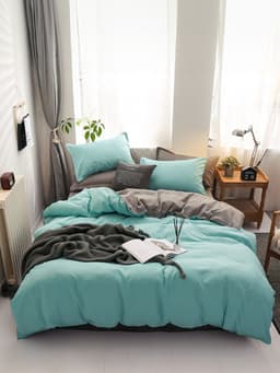Thumbnail Bộ chăn mền ga gối GONI CHILL màu Xanh Xám - Ga drap giường bo chun cao 4-25cm kích thước 1m, 1m2 ,1m4, 1m6, 1m8, 2m2 1