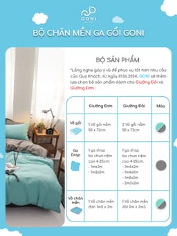 Thumbnail Bộ chăn mền ga gối GONI CHILL màu Xanh Xám - Ga drap giường bo chun cao 4-25cm kích thước 1m, 1m2 ,1m4, 1m6, 1m8, 2m2 3