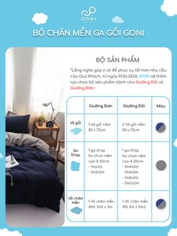 Thumbnail Bộ chăn mền ga gối GONI CHILL màu Navy Xám - Ga drap giường bo chun cao 4-25cm kích thước 1m, 1m2,1m4, 1m6, 1m8, 2m2 2