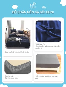 Thumbnail Bộ chăn mền ga gối GONI CHILL màu Navy Xám - Ga drap giường bo chun cao 4-25cm kích thước 1m, 1m2,1m4, 1m6, 1m8, 2m2 3